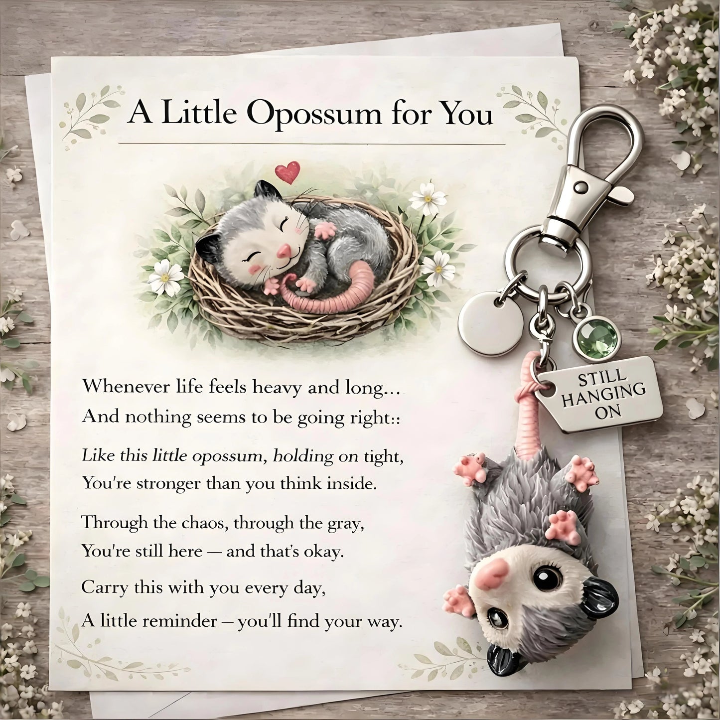 🔥🎉 Flash Drop 🛒 – 50% off 🔥 first 50 orders 🎟️ – go go go! 🚀 💥⚡🎁🐁 A Little Opossum 🐾 for You 💖 – "Still Hanging On" 🧸🔗 Keychain 📿 + Sentiment Card 🃏 | Cute 🍬 Encouragement 💪 Gift 🎁✨