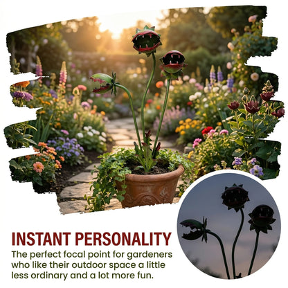 🐦 Early Bird: Free shipping 🚚 + 25% off 🔥 first 60 orders. 🎨 Whimsical hand-painted metal garden stake (carnivorous plant design 🌱). ☀️ Weatherproof, 🎁 unique gift for plant lovers 💚