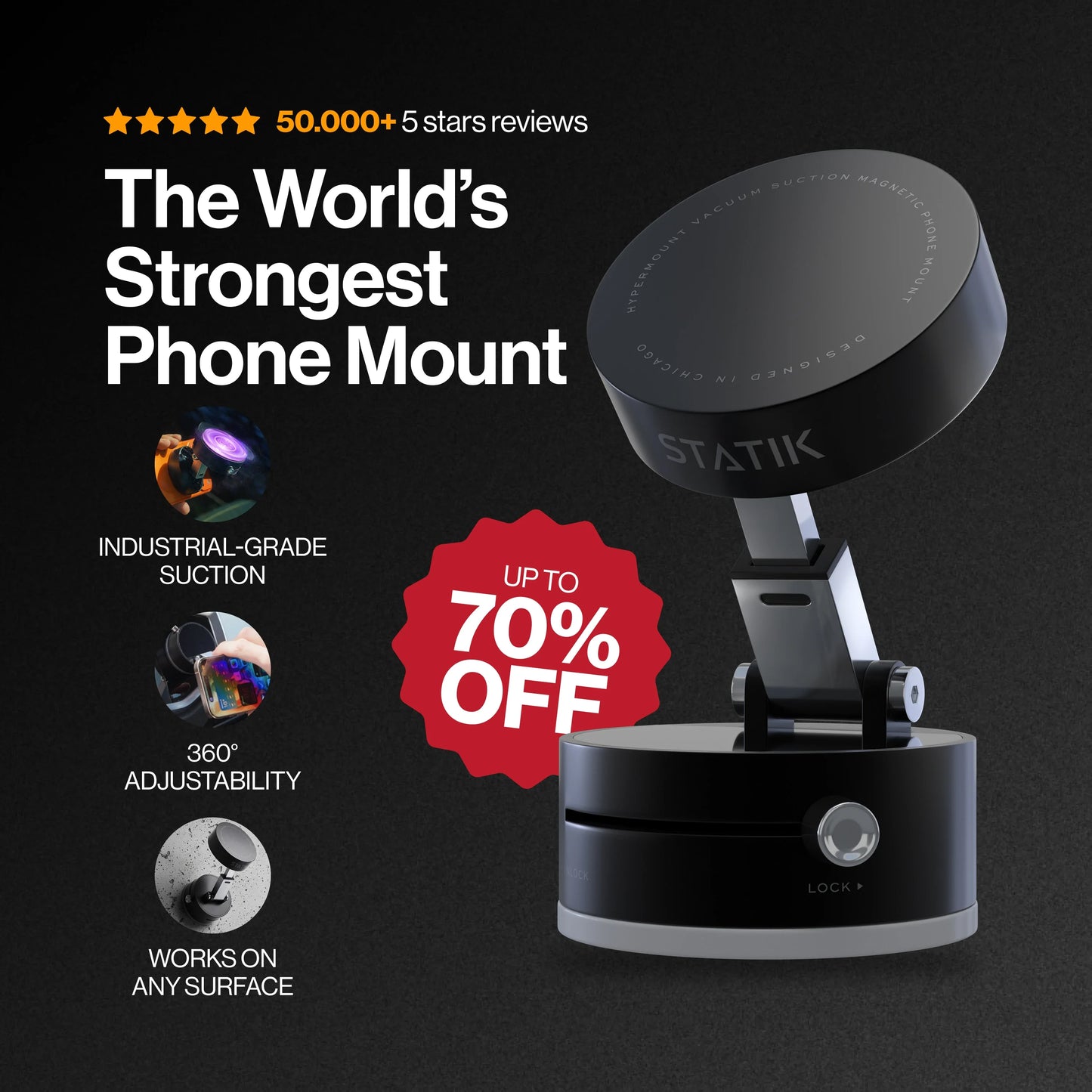🔥Flash Sale ⚡ 40% off first 100 orders 🏷️🔧 HyperMount Vacuum Mount 💪 – Offer LP4 | Gen 2 🔄 – Reliable Locking Suction Cup Mount 🧲🔒 ✅
